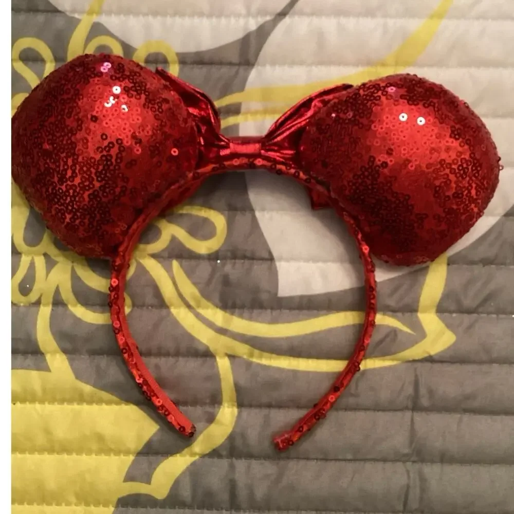 Disney Parks Red SequinEars with Red Metallic Bow Minnie Mouse Ears Headband